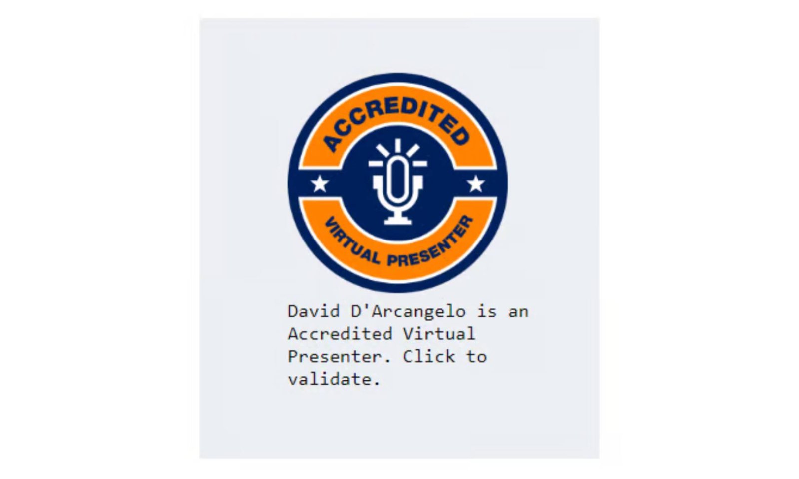 David D’Arcangelo Receives Accreditation as Virtual Presenter